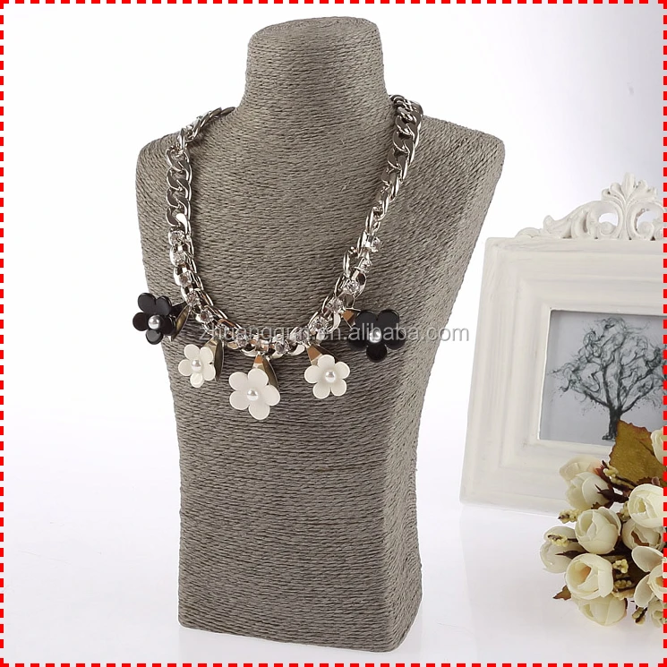 

ZQX32-35 New High end cotton rope necklace display mannequin bust, long necklace jewelry displays, Black;gray;brown;yellow;beigue etc.