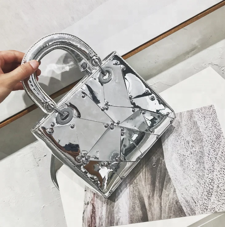 
Laser patent leather geometric handbag for young women with single shoulder messenger bag 