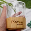 Wholesale promotional custom logo glass water cup ceramic coffee mug with bamboo bottom