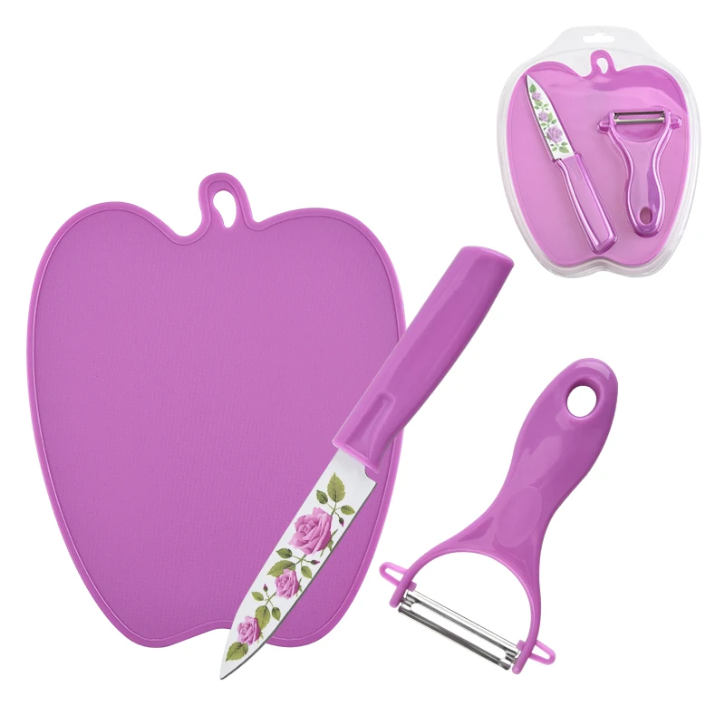

Mini size fruit knife peeler set with reversible cutting board, Purple