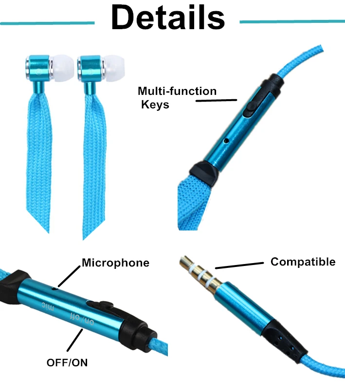 3.5mm Wired Shoelace Earbuds Stereo In Ear Headphones Shoelace