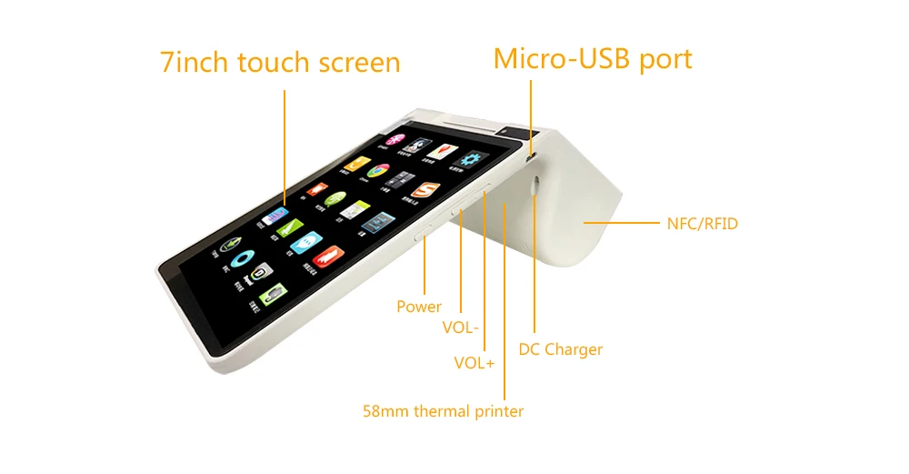 7 inch POS Hardware Android Mobile Payment POS Terminal With Touch Screen Built-in Printer Dual Screen NFC Reader