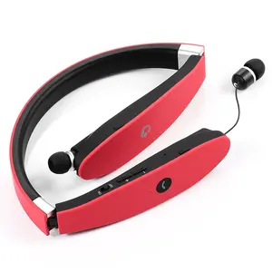 Chinese Red Wireless Neckband Stereo Sport Headphones retractable earphone for music