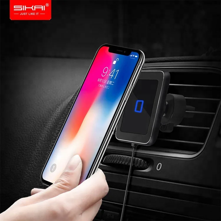 SIKAI wholesale updated magnetic car holder wireless charger car phone charger, qc3.0 magnetic car wireless charger