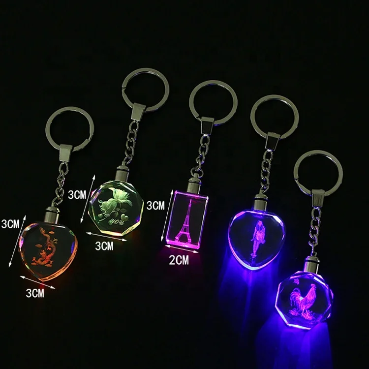 

Credit guarantee wholesale k9 blank crystal key ring custom 3D laser engraving colorful led light crystal keychain