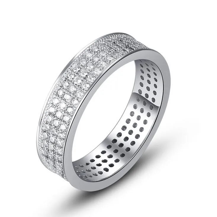 

Fine jewelry 100% 925 Sterling Silver three rows of zircon ring Free shipping