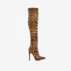 MANRINO-0471 Wholesale Women Tan Leopard Print Patent Pu Faux Leather Sexy Thigh High Long Boots For Lady