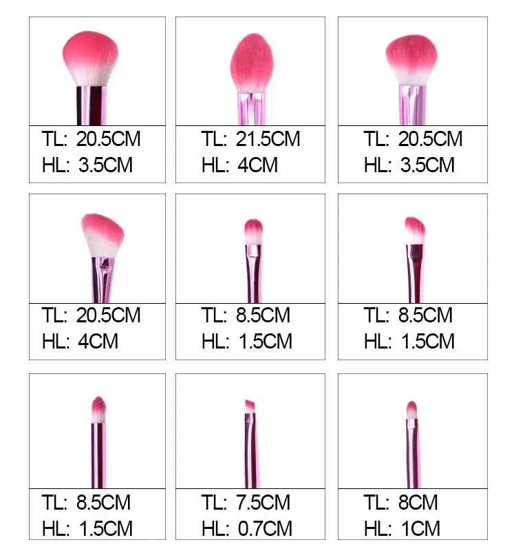 9 Pieces Creative Fashion Cosmetic Brush Crystal Makeup Brushes Set