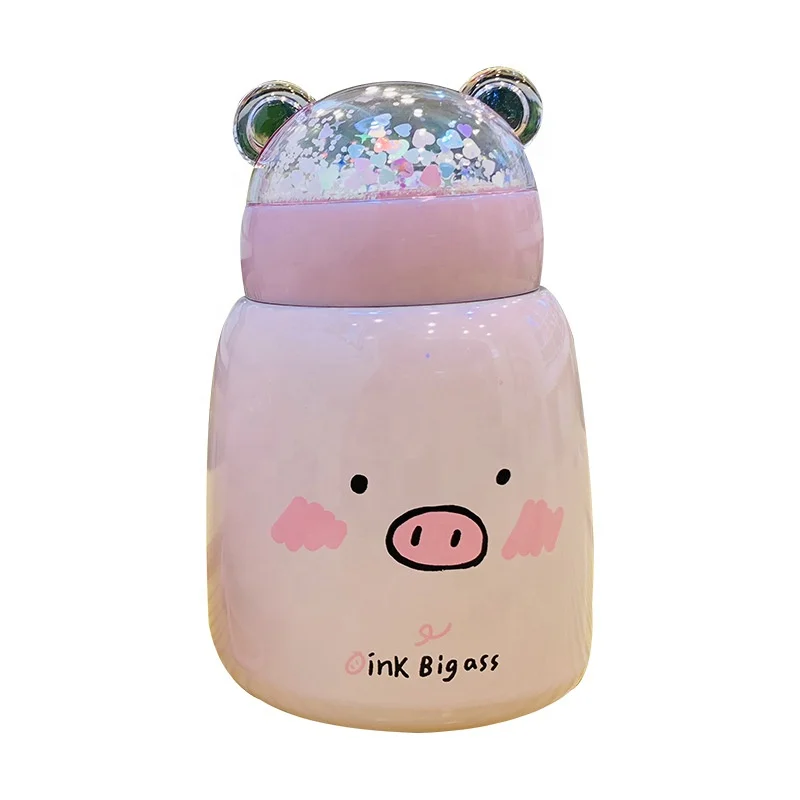 Korean Style Pink Cute Children Kid  Pig Stainless Steel Thermos Bottle Cup For Gift