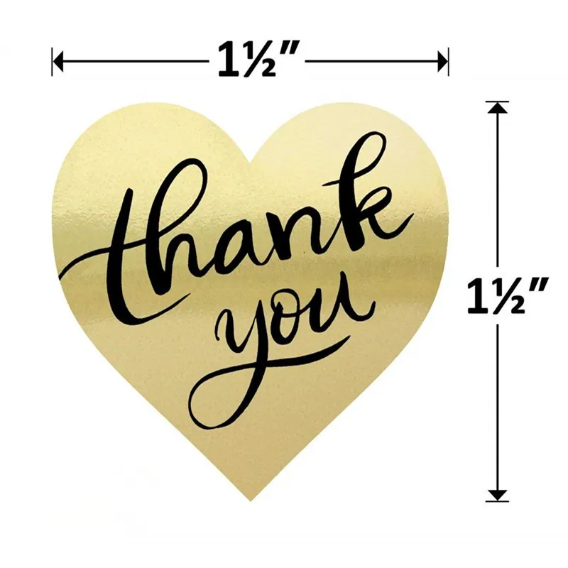 Gold Thank You Stickers Custom Hearted Shape And Product Detail Custom