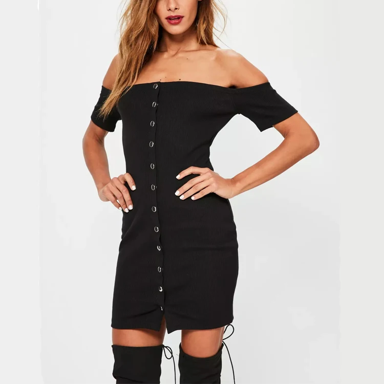 black tight off the shoulder dress