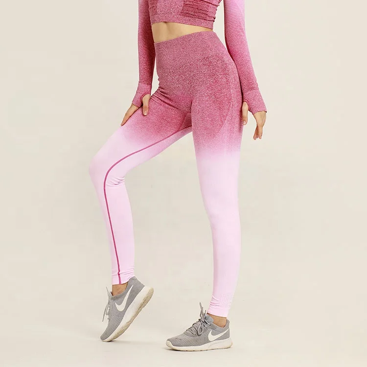 

Women's Seamless Gradient Color Fitness Sports Leggings Yoga Pants Leggings With Custom Logo, Picture color;custom made color