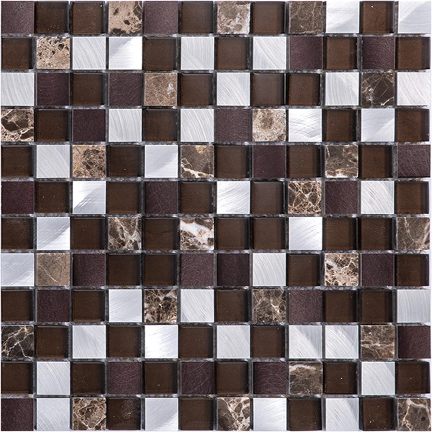 Foshan mosaic deep emperador stone mix metal and glass mosaic brown wall tiles