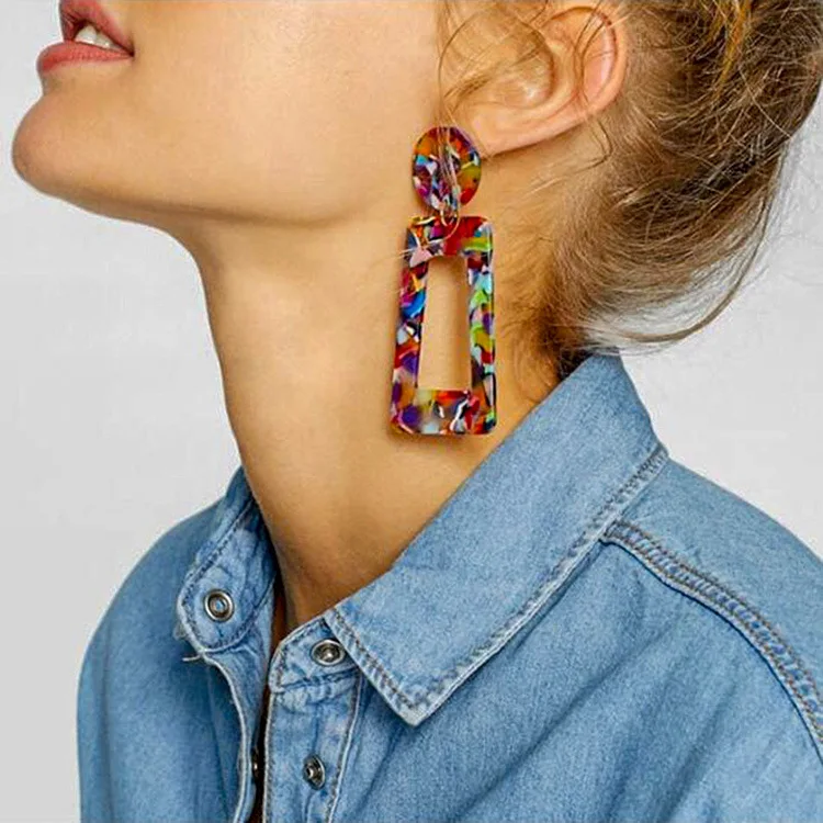 

2020 European Hot Sale Arete Acrylic Dangle Earring Resin Tortoiseshell Round Geometric Drop Earring For Girl, Picture