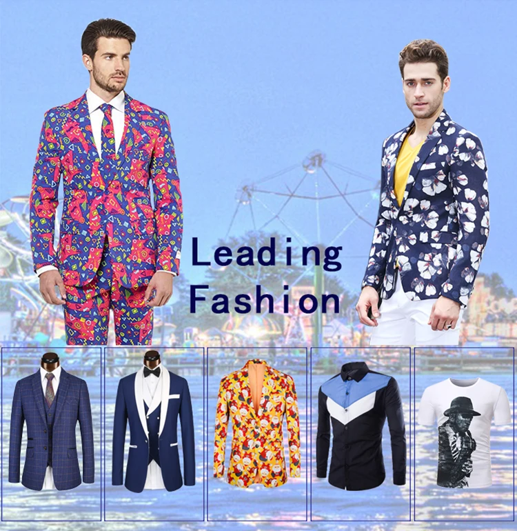 Mens 3 Piece Floral Printed Suits Slim Fit Stylish Prom Tuxedos