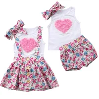 

heart shape top and floral print dress baby outfit with headband