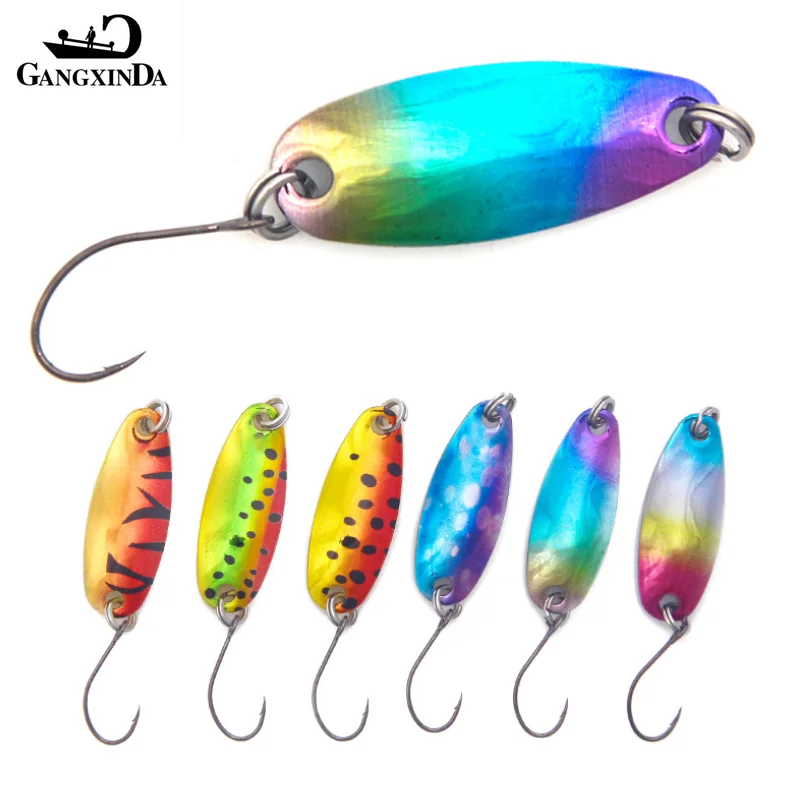 

2.5g Custom 6 Multi colors Copper Zinc Alloy Metal Spoon Fishing Lures Spoon Sequin Paillette Fishing Baits with Maruseigo Hook, 19 colors/custom