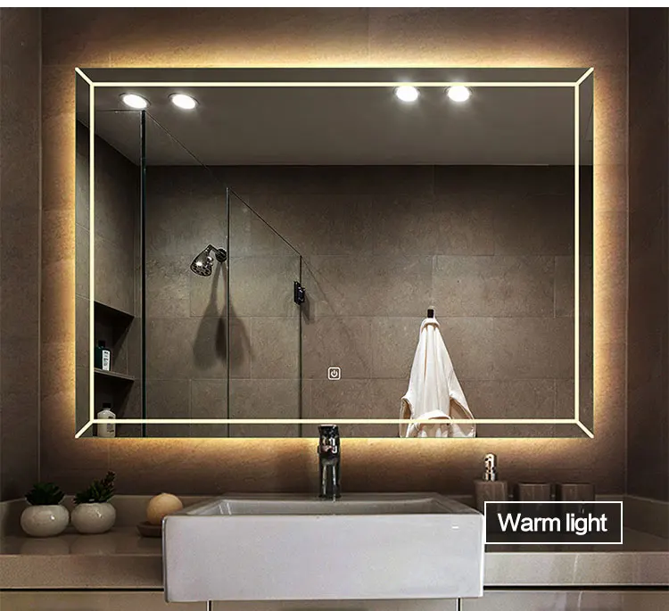40 Inch 24 Inch Horizontal LED Wall Mounted Lighted Vanity Bathroom Silvered Mirror with Touch Button