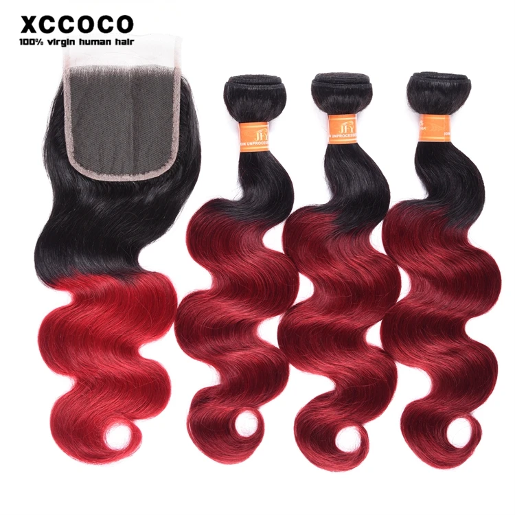 

Hot Sale Fast Shipping Ombre Color 1B/Burg# Raw Indian Human Hair Extensions