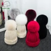 2017 Wholesale Fashion Girl Wool Knit Silver Fox Fur Hat Winter