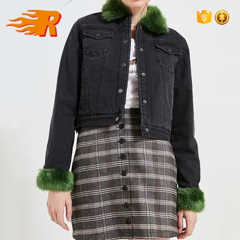 black denim jacket with fur womens