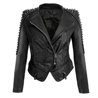 

Fashion rivet punk rock motorcycle zipper Jacket coats womens leather ladies leather jacket motorbike