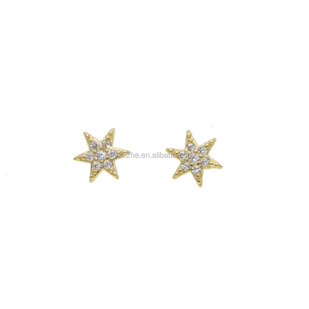 

fancy gold plated tiny star stud earring with aaa cz paved teen girl stud earring in 925 sterling silver earring