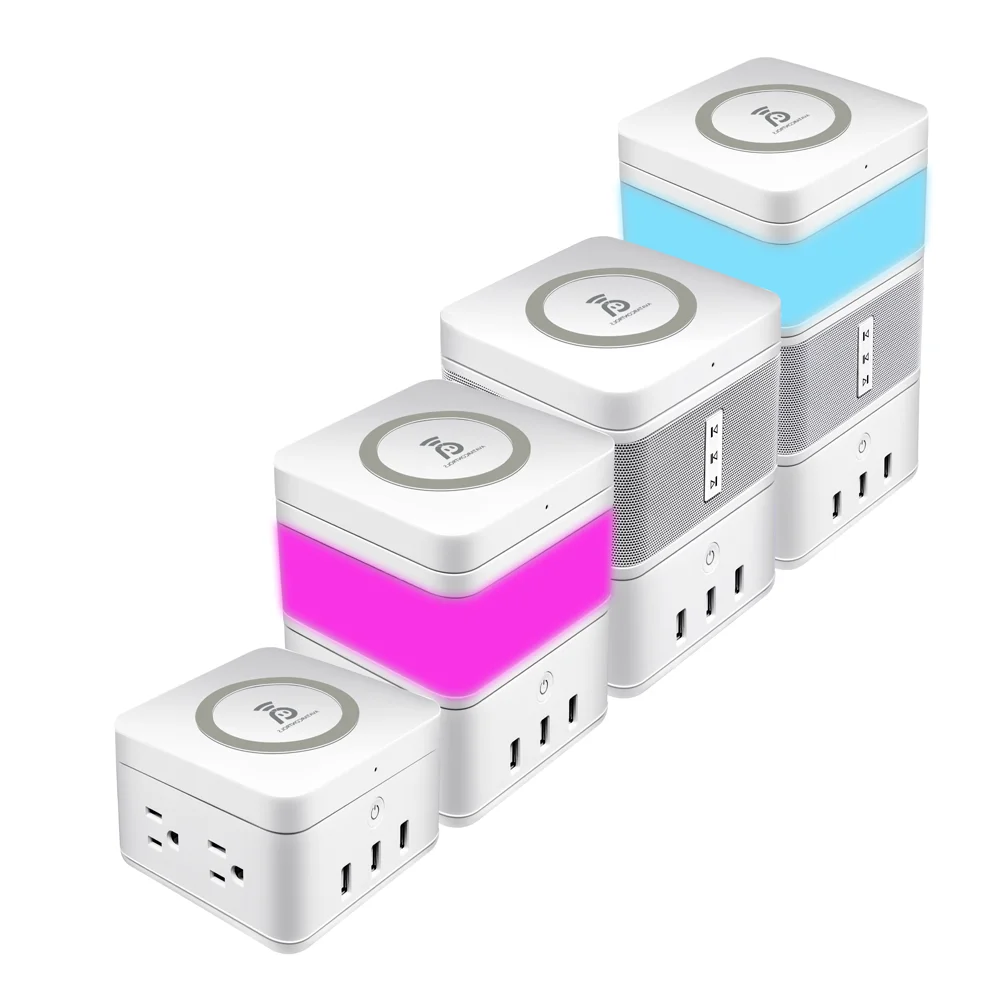 

2019 New Innovative Corporate Gift Multifunctional Freecube Speaker Led Sensor Light Wireless Charger USB Power Strip, Black white