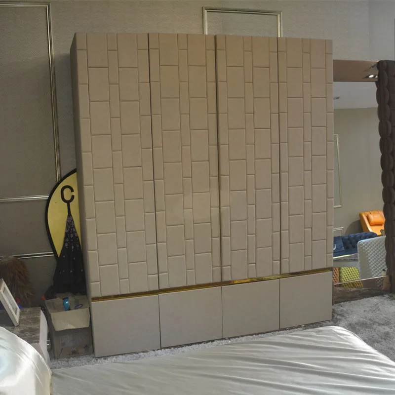 International designer bedroom furniture design luxury shiny stainless steel wardrobe