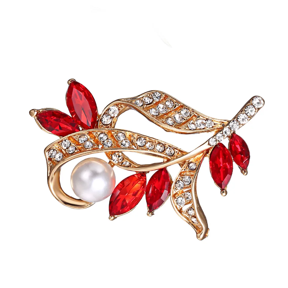 

16BC197 Rinhoo jewelry fashion luxury pearl wedding brooch custom rhinestone gold plated flower crystal brooch pins, As picture