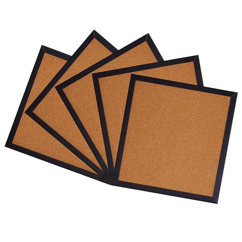 
30*30 CM Single Sided Bulletin Cork roll Tiles Soft Pin Notice Memo Cork Board In Wooden Frame with Black Color 