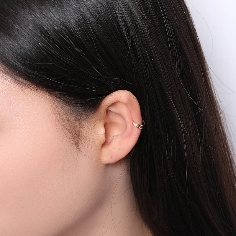 Single Piece Ear Cuff 18k Gold Plated No Piercing Ear Wrap Silver 925