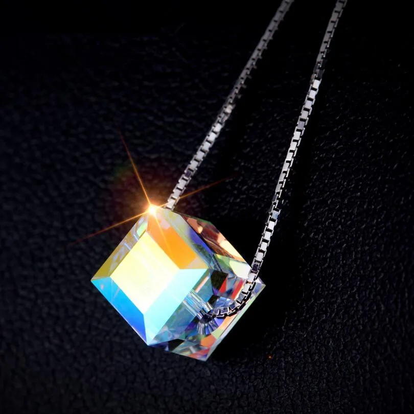 Fine jewelry 100% 925 Sterling Silver Colorful Crystal Pendant necklace Free shipping