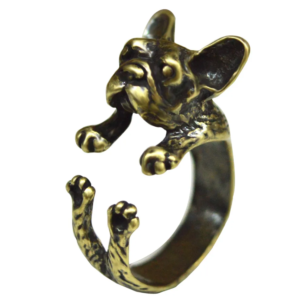 

New Style Hot Fashion 5pcs/lot Wholesale Handmade French Bulldog Animal Ring Anillos de Jewelry Gift for Girls and Women, Gold plating;silver