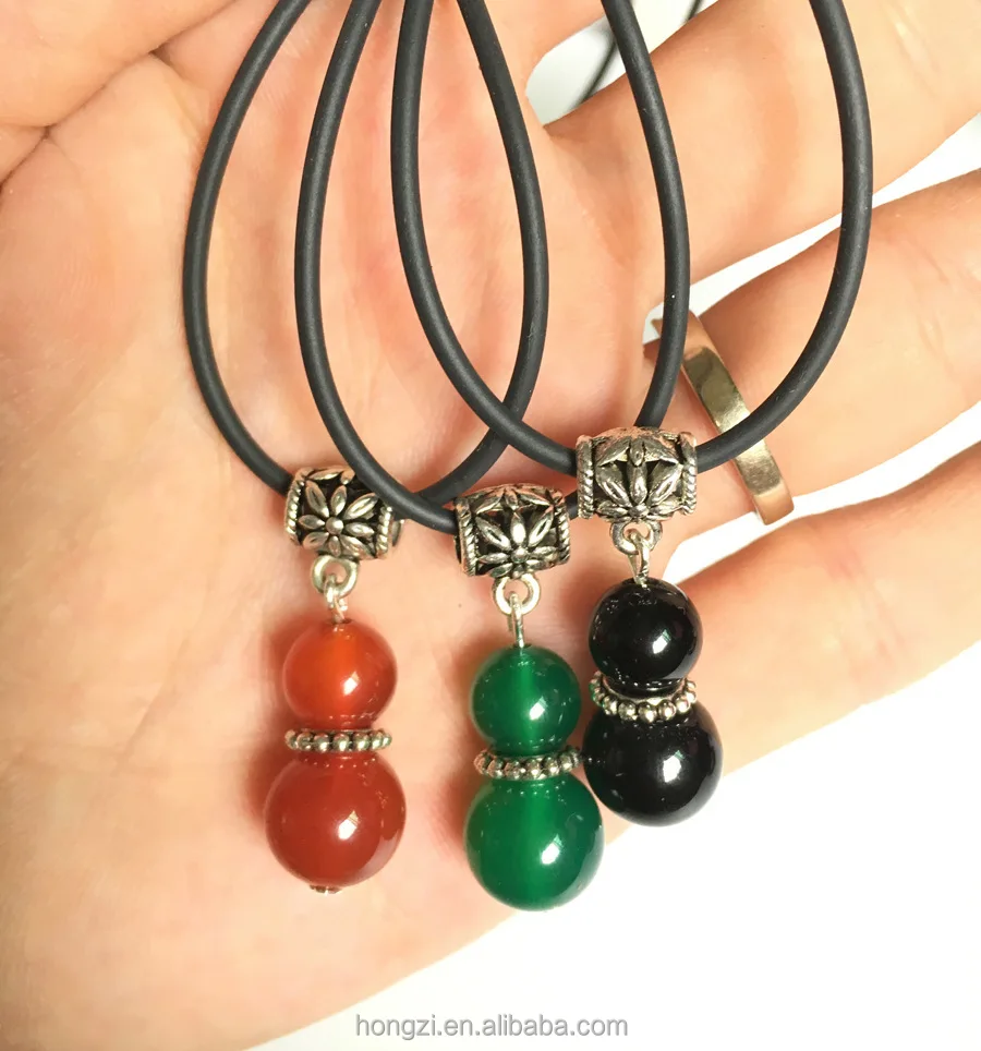 

Natural stone Black rope necklace Crystal agate gourd ancient silver necklace for Men women