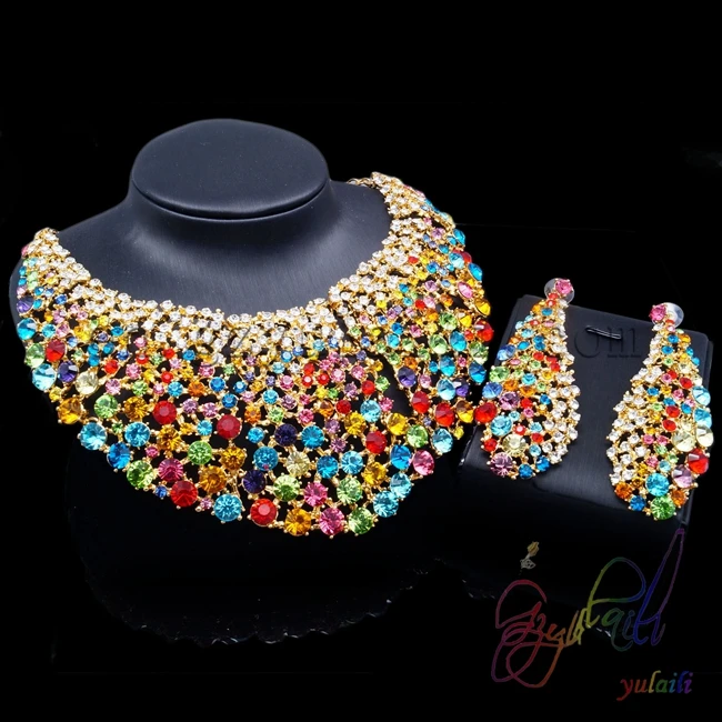 

Fashion multicolor jewellery set, crystal jewelry set, colorful necklace jewellery set