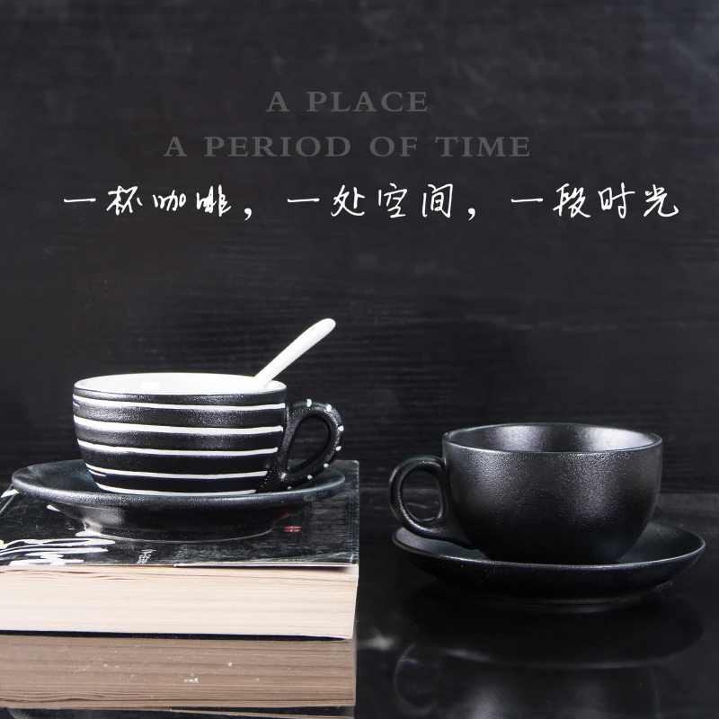 

Fresh Style Color Clay Black and White Porcelain Tea Coffee Cup And Saucer Set, Dark grey,dark green,ivory white