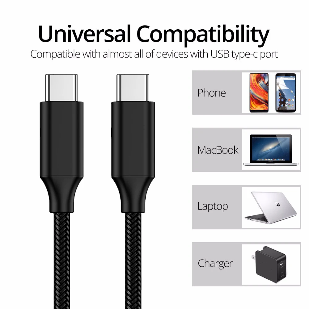 
Nylon braided USB 2.0 Gen 1 type C to type C 5A with E-mark chip PD 100W charging cable for MacBook Laptop 