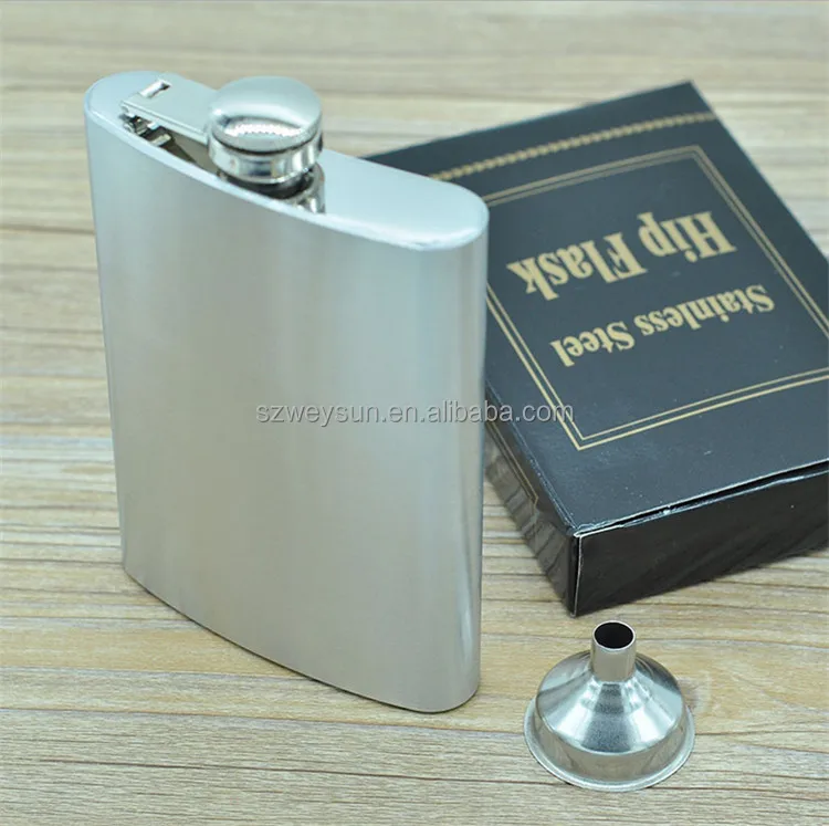 Men Gift Portable Stainless Steel Plastic Liquor Hip Flask 8oz With Funnel Silver Tone