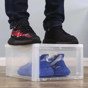 Image of Wholesale made transparent nike shoes men slide out acrylic storage shoe plastic boxes drawer magnetic drop front packing