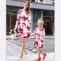 Christmas family matching clothes long sleeve Santa print Mother Daughter Dresses Family look Clothing mom and