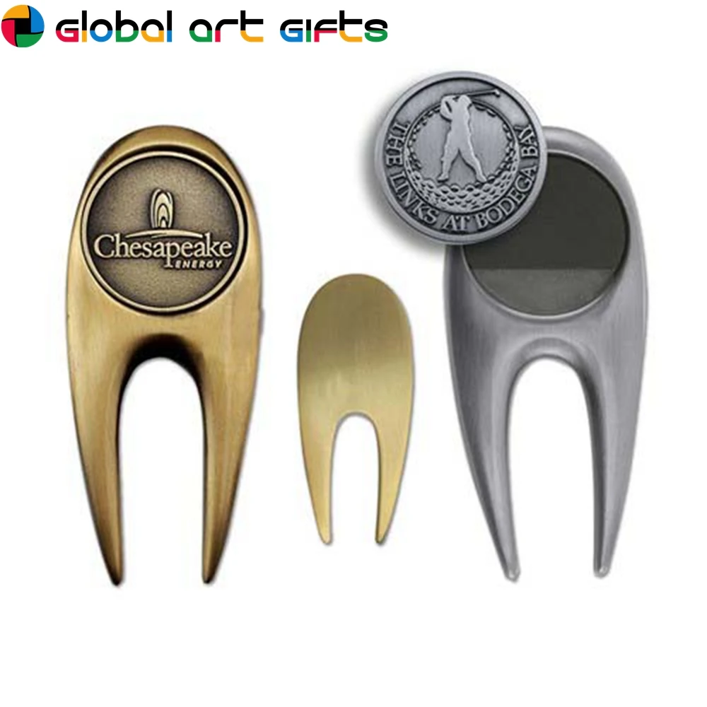 Blank Metal Golf Divot Repair Fork Tool With Ball Marker Wholesale