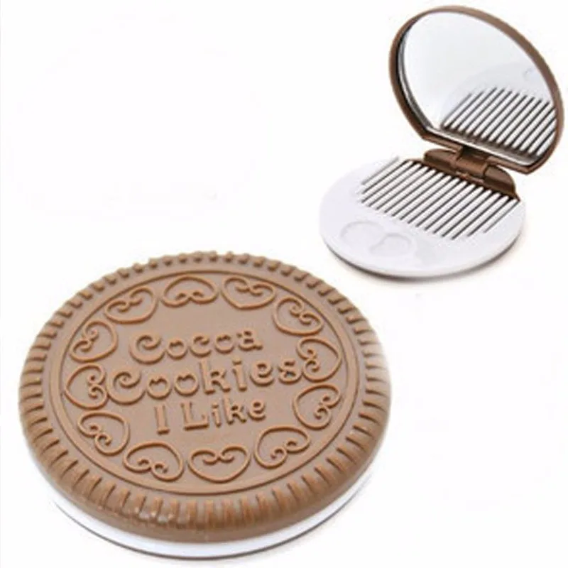 

Hot Sale Cute Chocolate Cookies Shape Makeup Comb Mirror Kit Portable Pocket Mirror Practical Makeup Tool