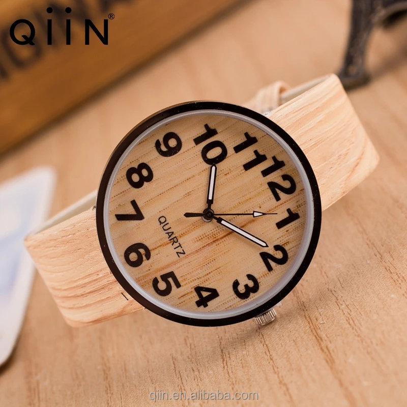 

QU0708 Made in Prc leather strap imitation wood watch