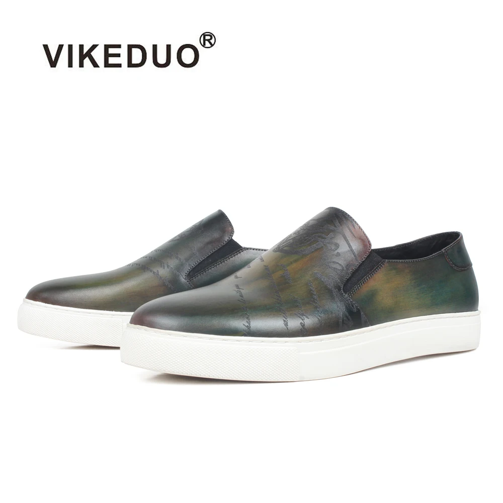 

Vikeduo Hand Made Changing Fashion Branding Slip-on Affordable Comfortable Flat Shoes Leather Men Casual, Green