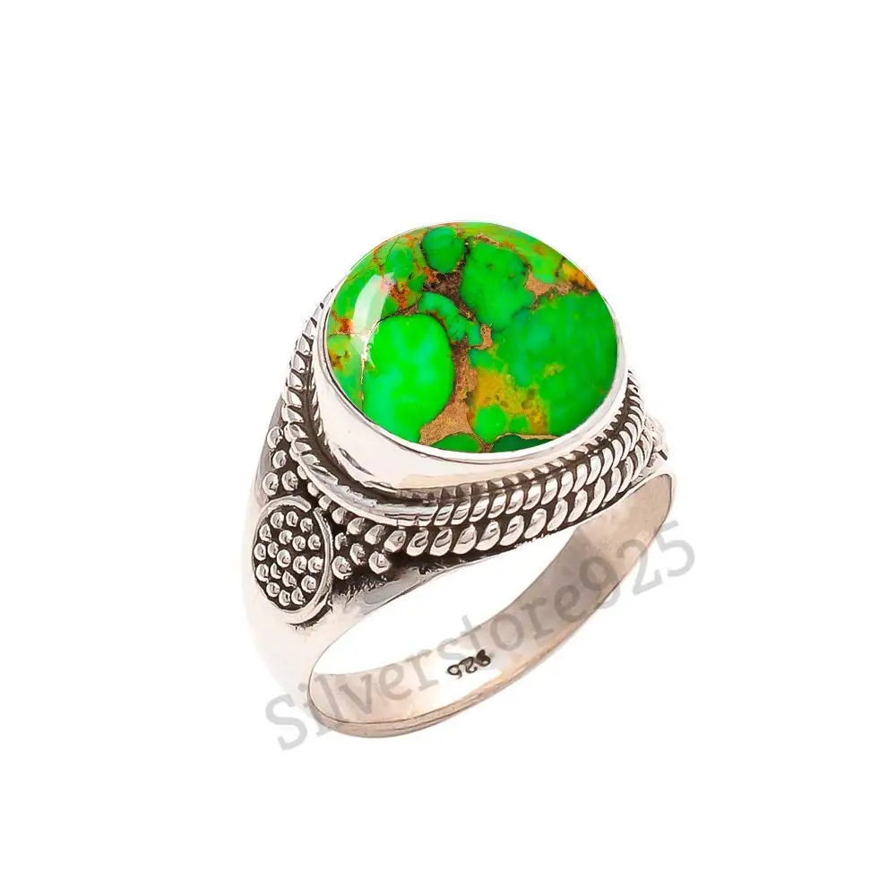 925 Sterling Silver Green Copper Turquoise Ring - Turquoise Stone Gemstone Ring For Girl Women Gift Ring Size 4 5 6 7 8 9 10 11 12 13 14 15 16