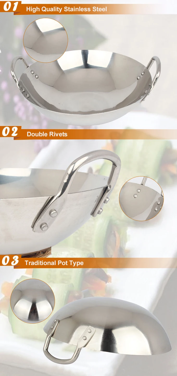 Large Commercial Induction Wok Cooker With Double Handles Rivets Kitchen Cookware Chinese Wok