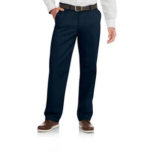 Men's Wrinkle Resistant Flat Front 100% Cotton Twill Pants