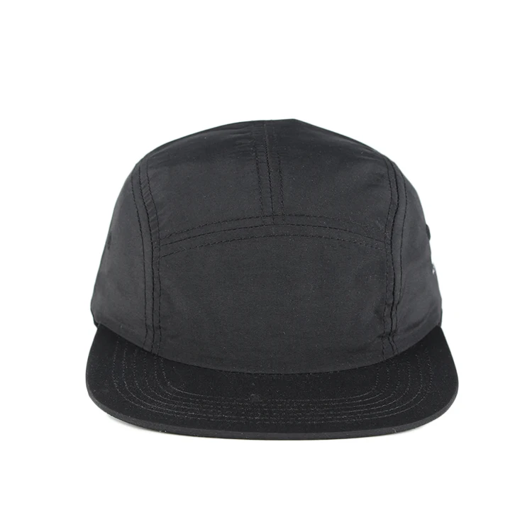 Custom Made Top Quality Black Colored Nylon Soft Feel 5 Panel Camp Caps ...