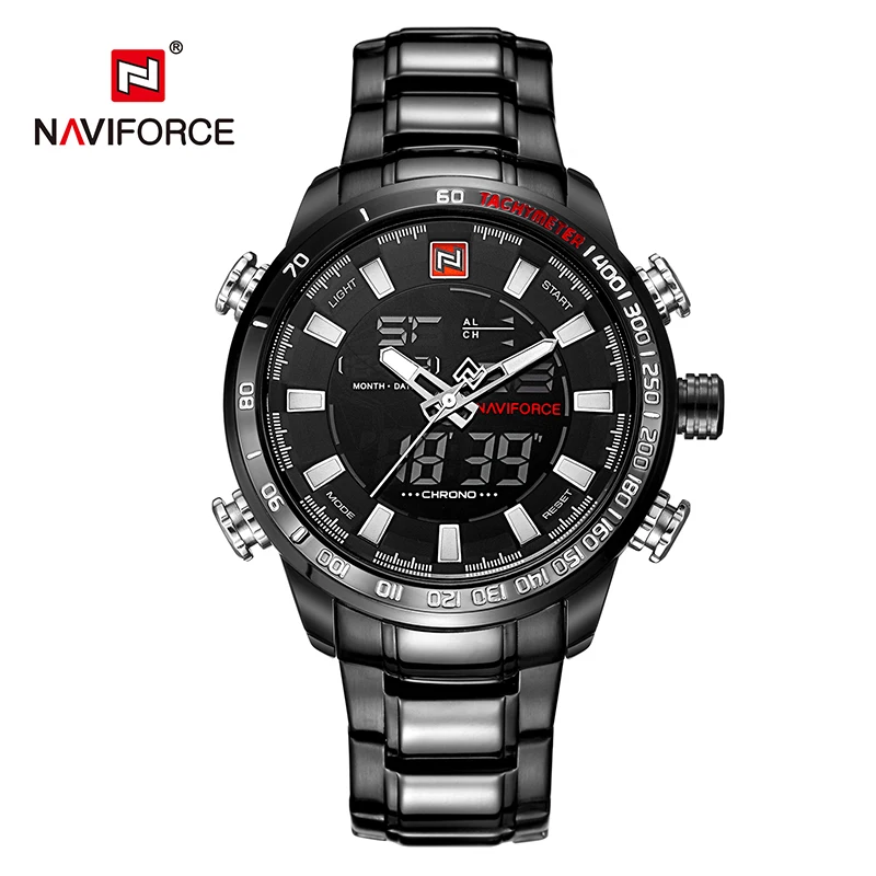 

New Style NAVIFORCE 9093 Stainless Steel Quartz+Digital Watch With Digital+Analog Display, As picture